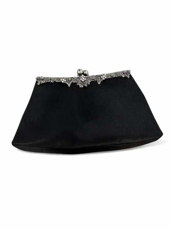 Kate Landry Handbags - Kate Landry Black Satin Evening Clutch Silver Frame Formal Bag